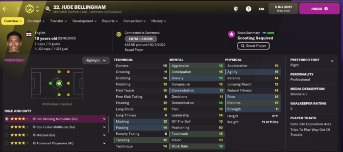 Jude Bellingham FM22 Wonderkid