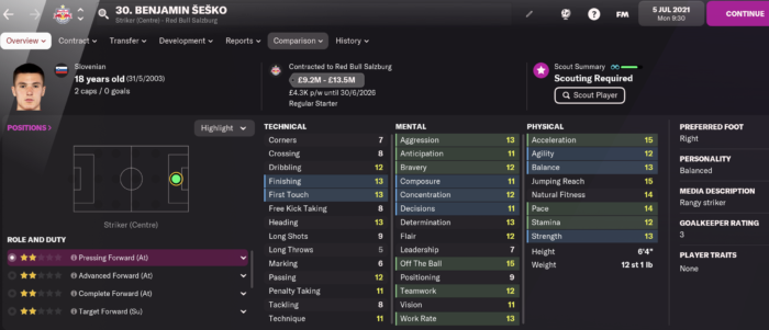 FM22 Benjamin Sesko 2021