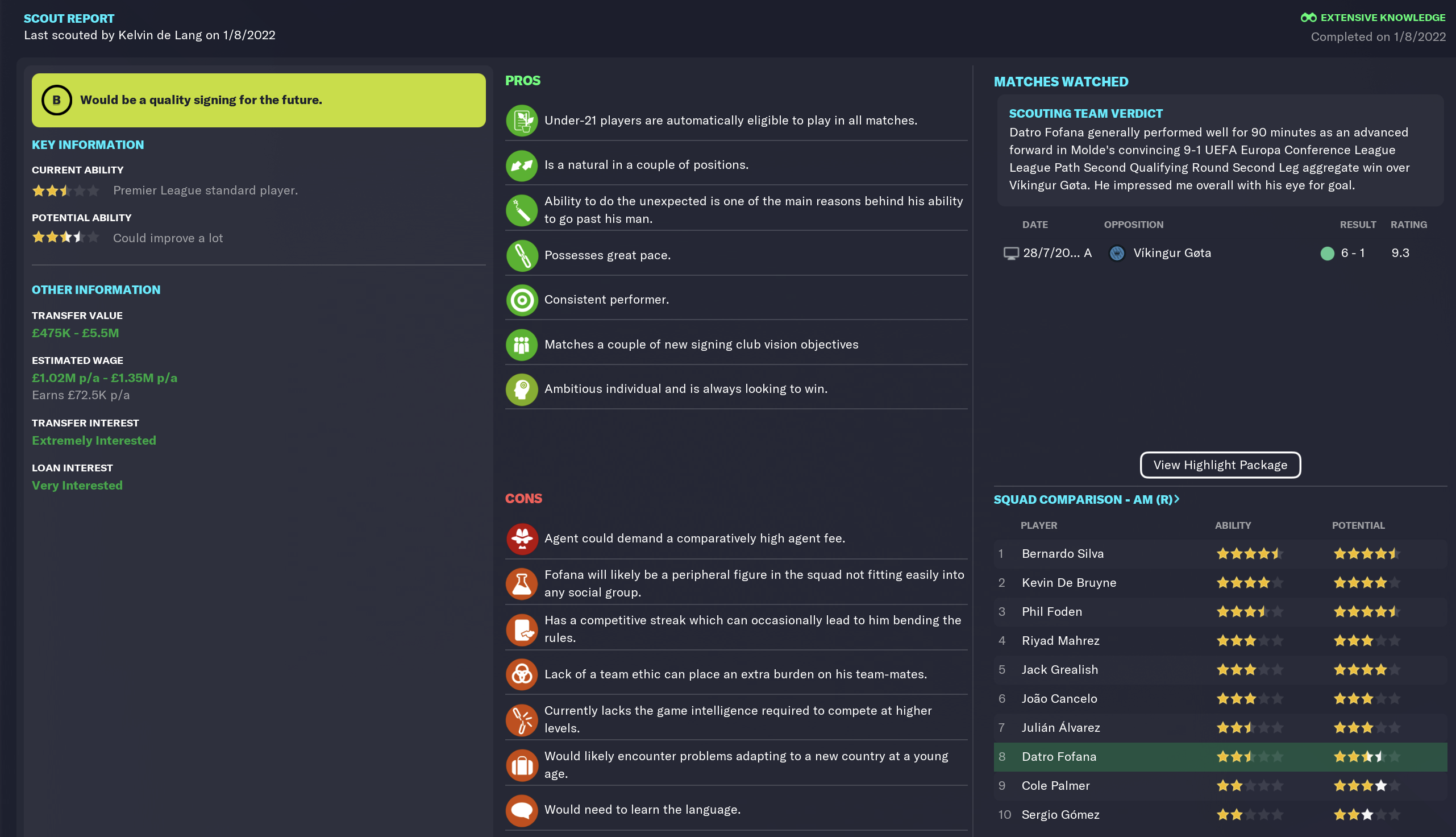 Datro Fofana FM 23 wonderkid scout report