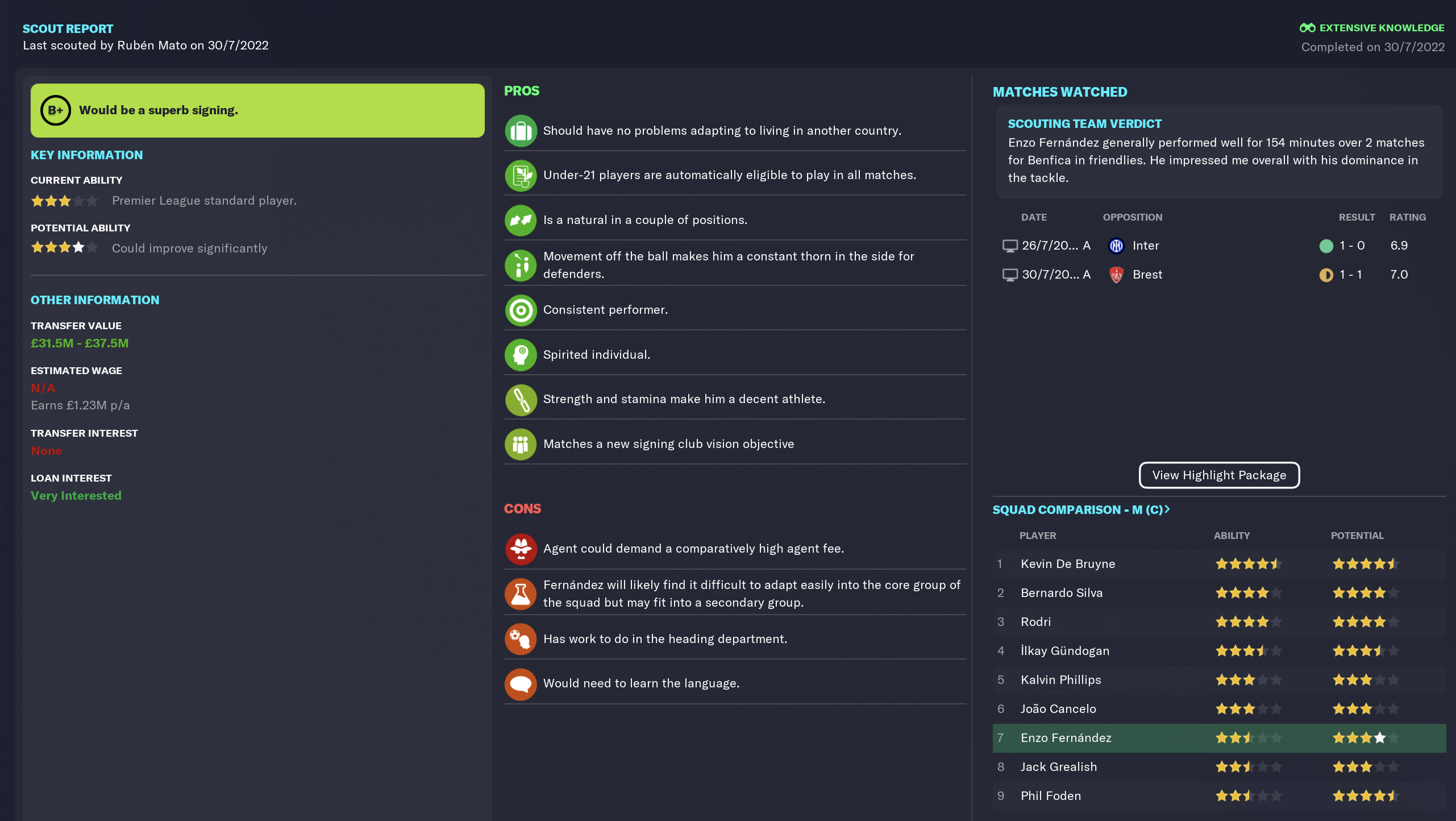 Enzo Fernandez FM23 Wonderkid Football Manager Story