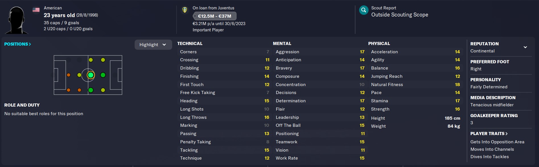 Weston McKennie FM23 Wonderkid profile in 2022