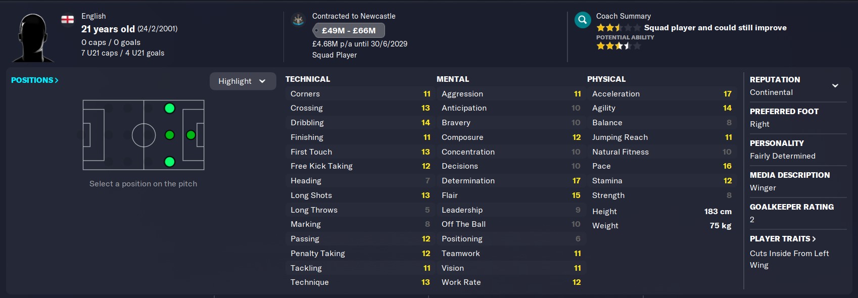 Anthony Gordon FM23 Wonderkid profile in 2022