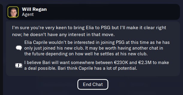 Elia Caprile Agent Demand to PSG at the Save Start