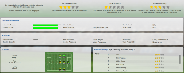 fm13 player profile, depay, scout report
