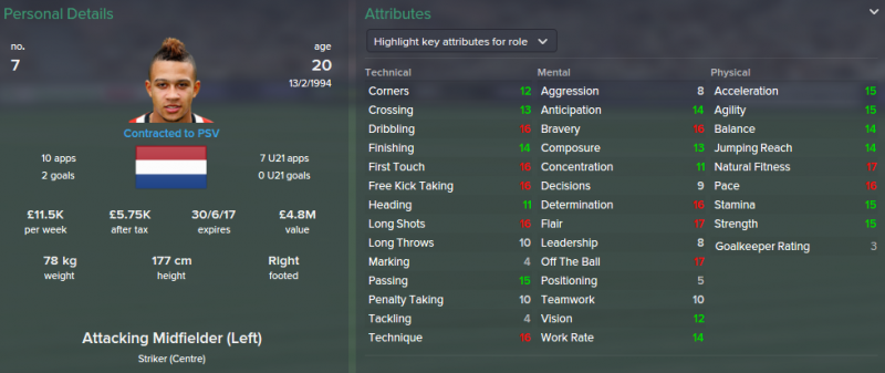 FM 2015 profile, Memphis Depay 2014 profile