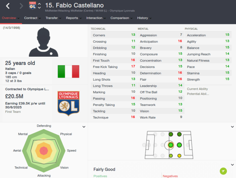 FM16 player profile, Fabio Castellano, 2023 profile